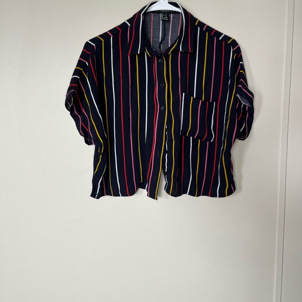 Striped Button-Up Cropped Shirt